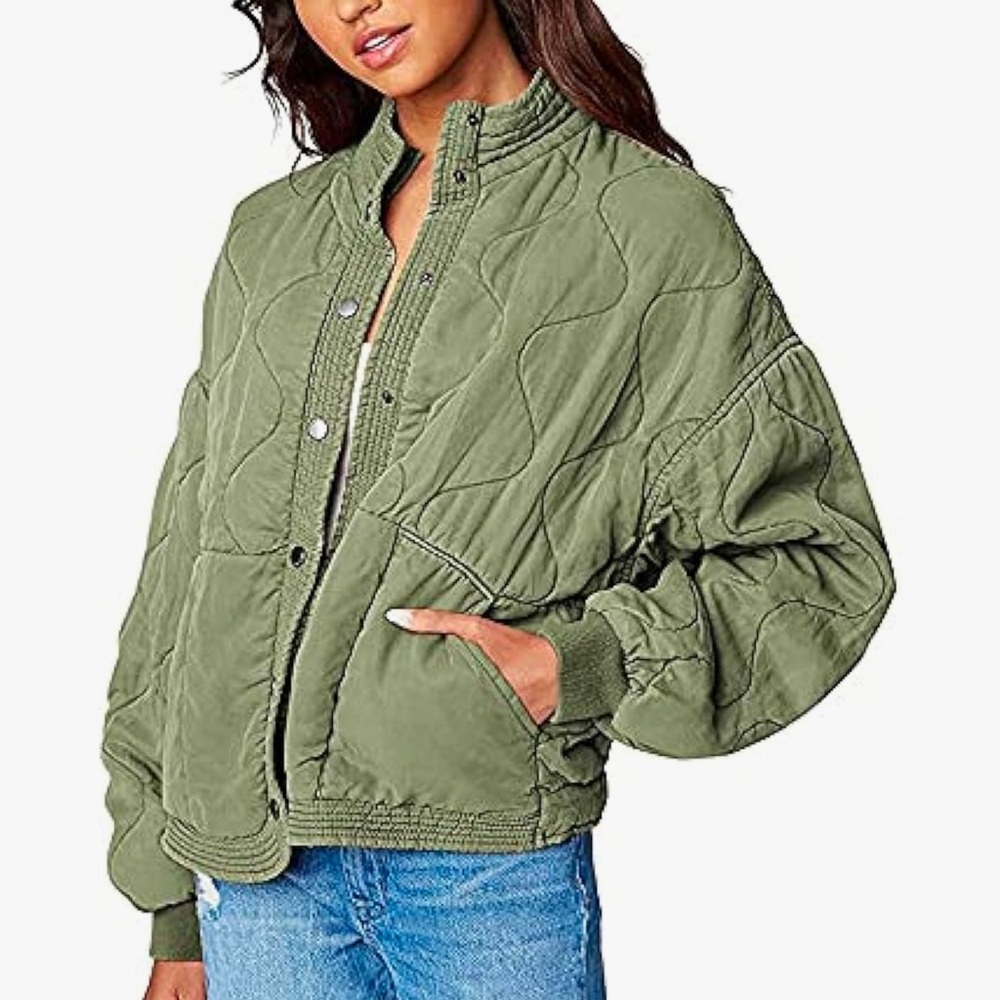Blank NYC Drop Shoulder Quilted Jacket in burnt sage (like new)